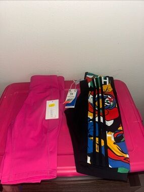 Nike Black & White Spot Leggings with Yellow Blue Tie-Dye Shorts